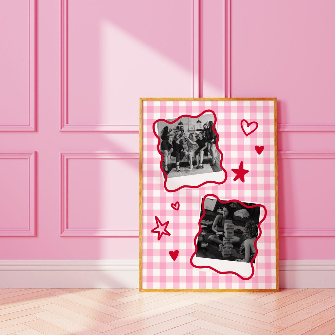 Pink Gingham Scrapbook Friends Photo Customizable Memory Poster