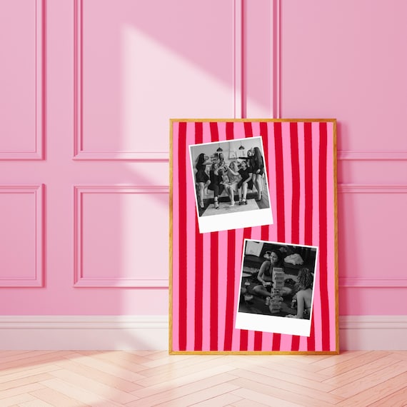 Funky Pink Stripe Personalized Photo Collage Custom Wall Art