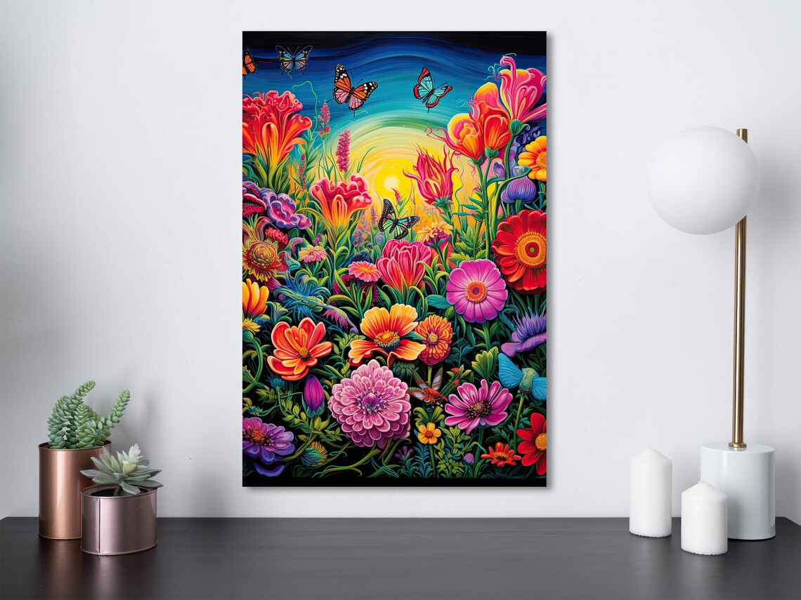 Psychedelic Garden Art Print, Surreal Flowers
