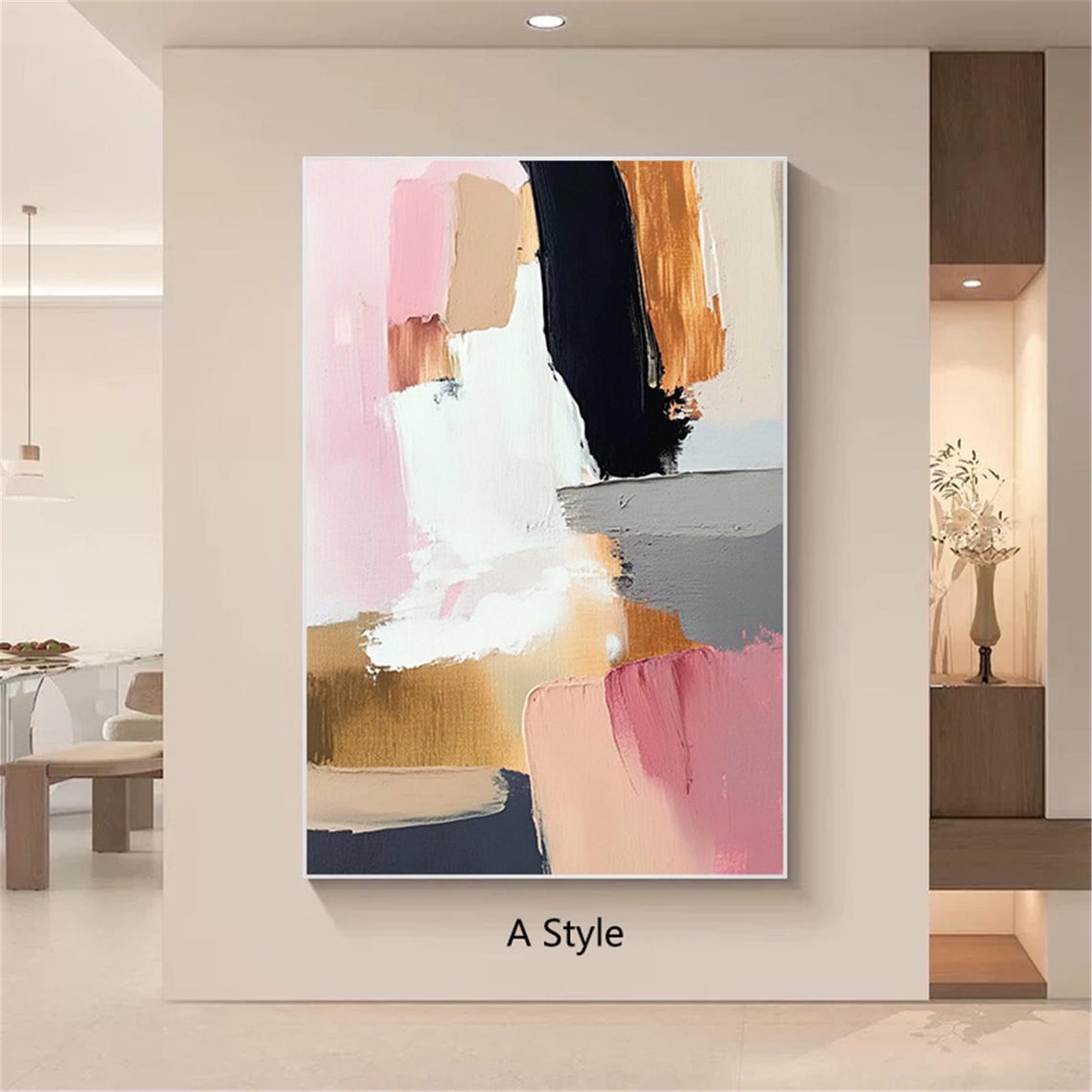 Three Piece Pink Black White Red Abstract Set Modern Triptych Wall Art - Image 2