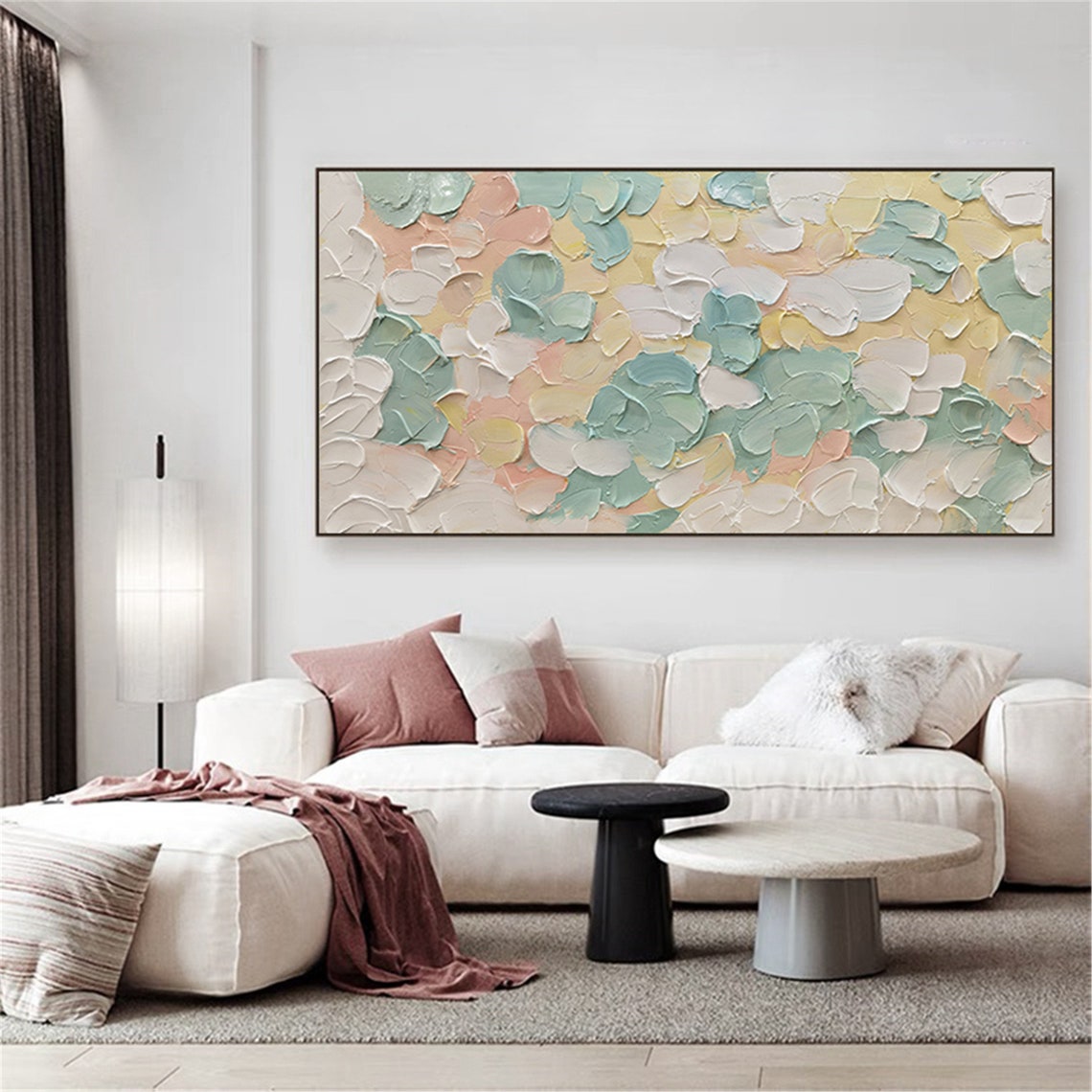 Pastel Petal Dabs Sage Blush Cream Abstract Texture Wall Art Poster - Image 5