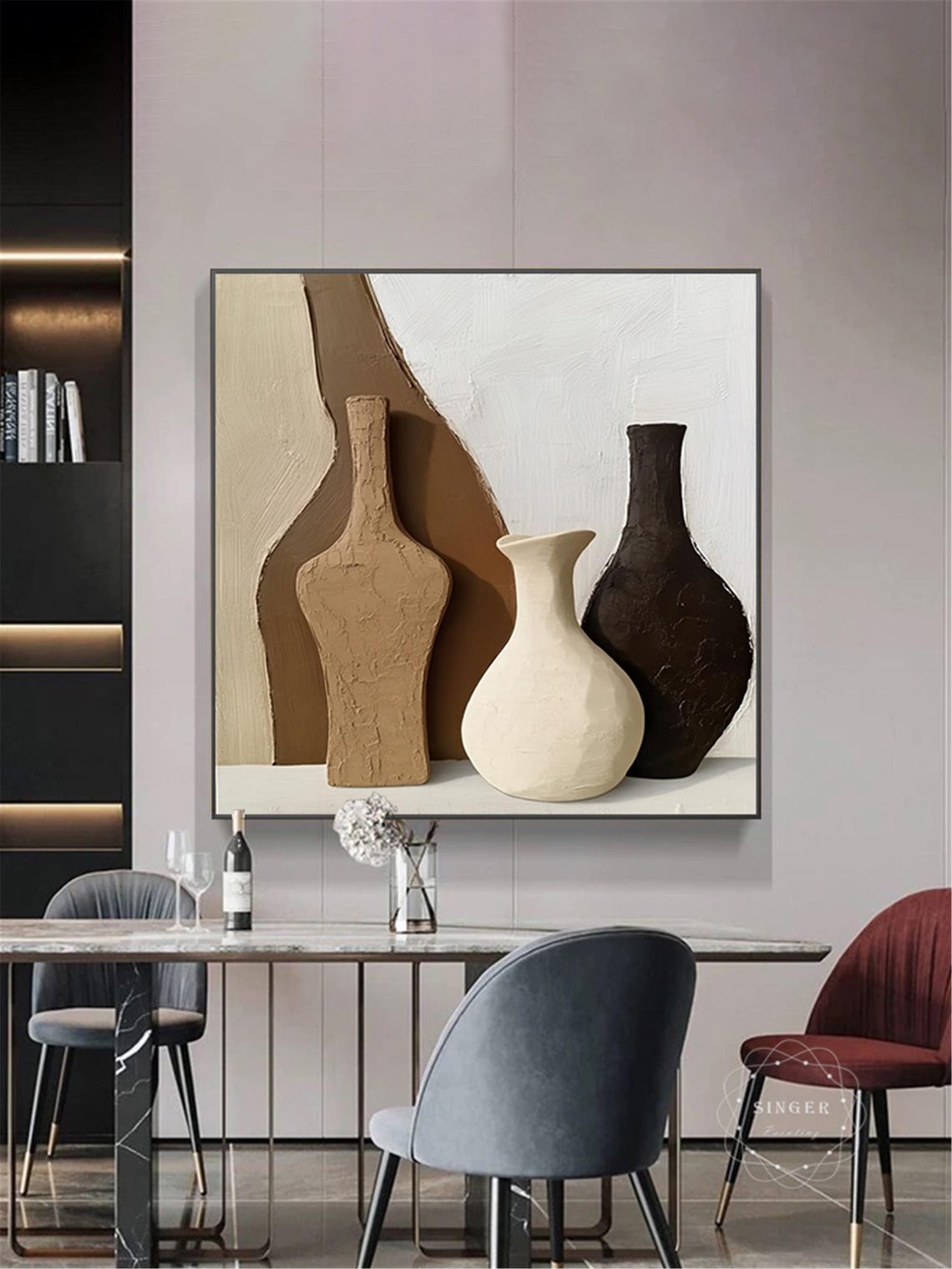 Modern Ceramic Vases 3D Textured Still Life Painting Tan Brown Poster - Image 2