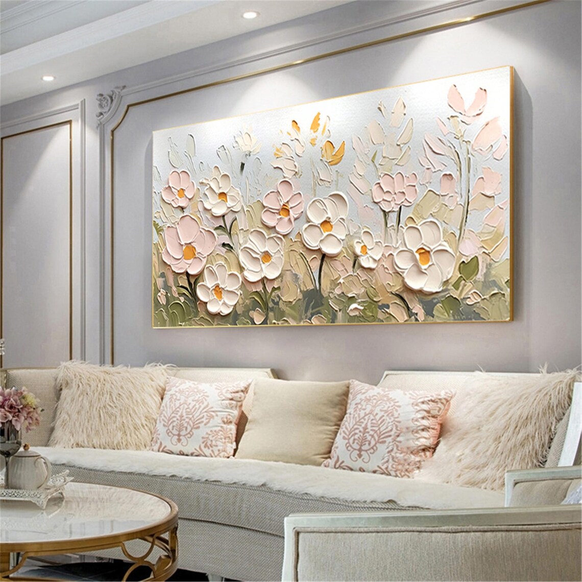 White Pink Daisy Yellow Center 3D Textured Floral Painting Poster - Image 2
