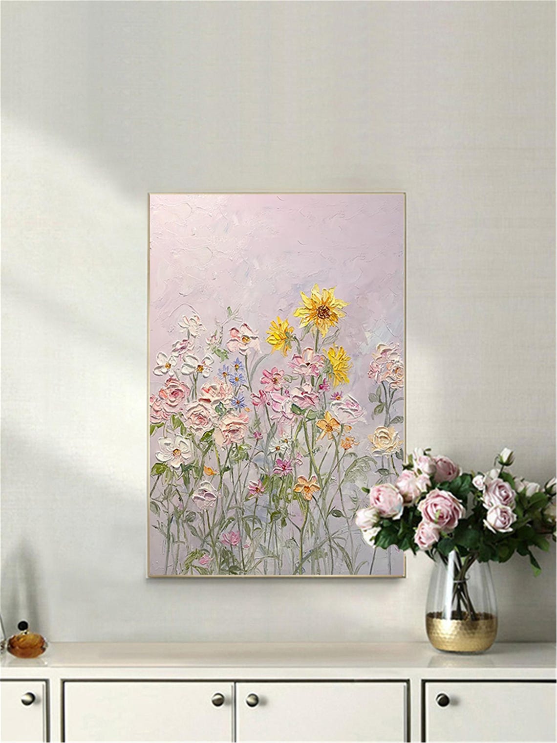 Pastel Wildflower Meadow Sunflower 3D Textured Floral Painting Poster - Image 3