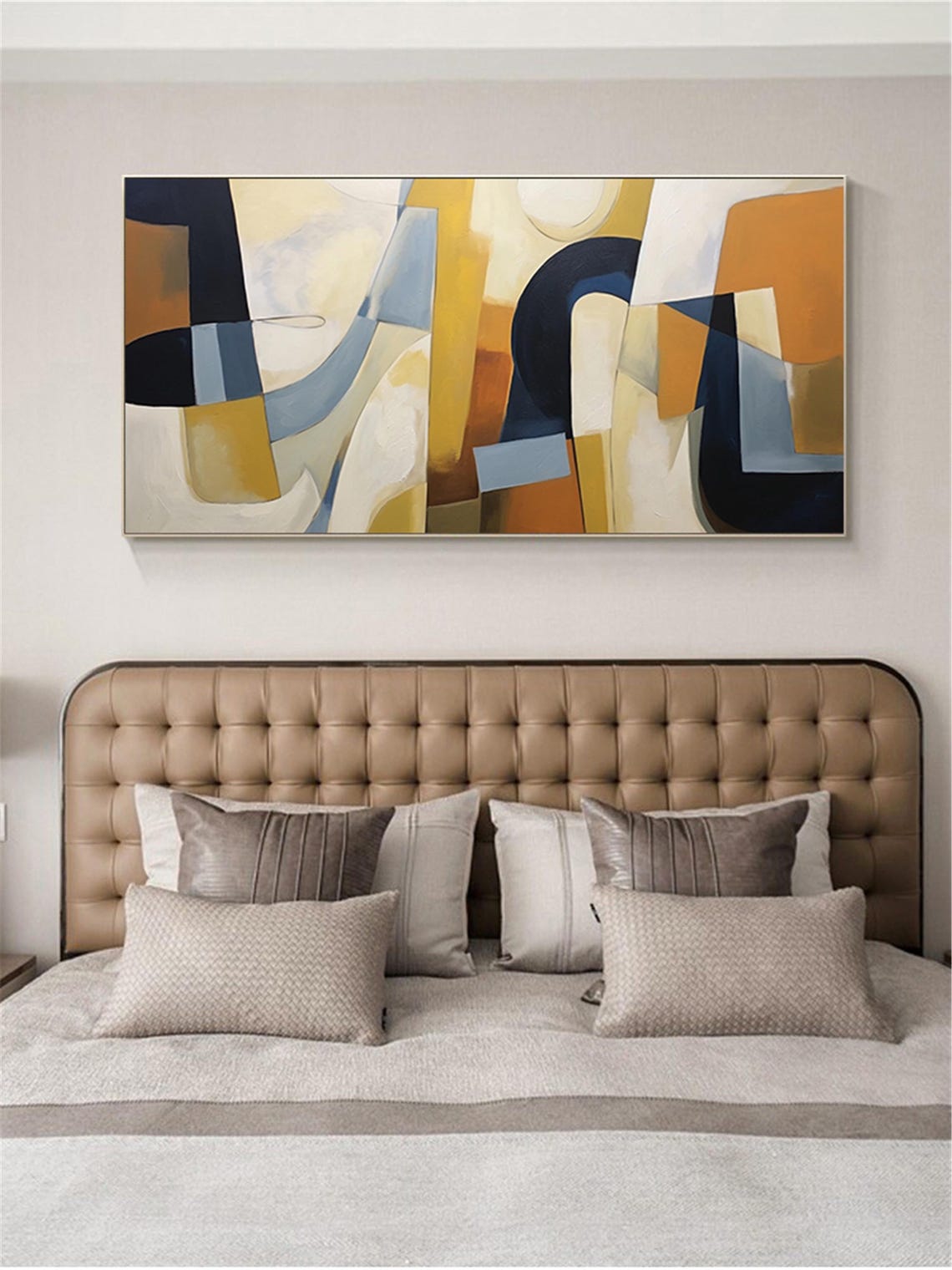 Geometric Ochre Navy Abstract Blocks Panoramic Modern Art Wall Poster - Image 4