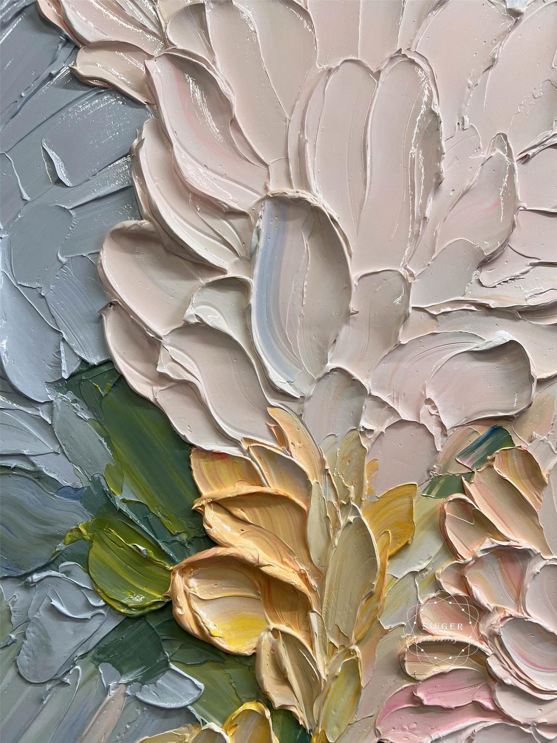 Tall White Pink Flower Teal Yellow Splash Vertical Statement Wall Art - Image 5
