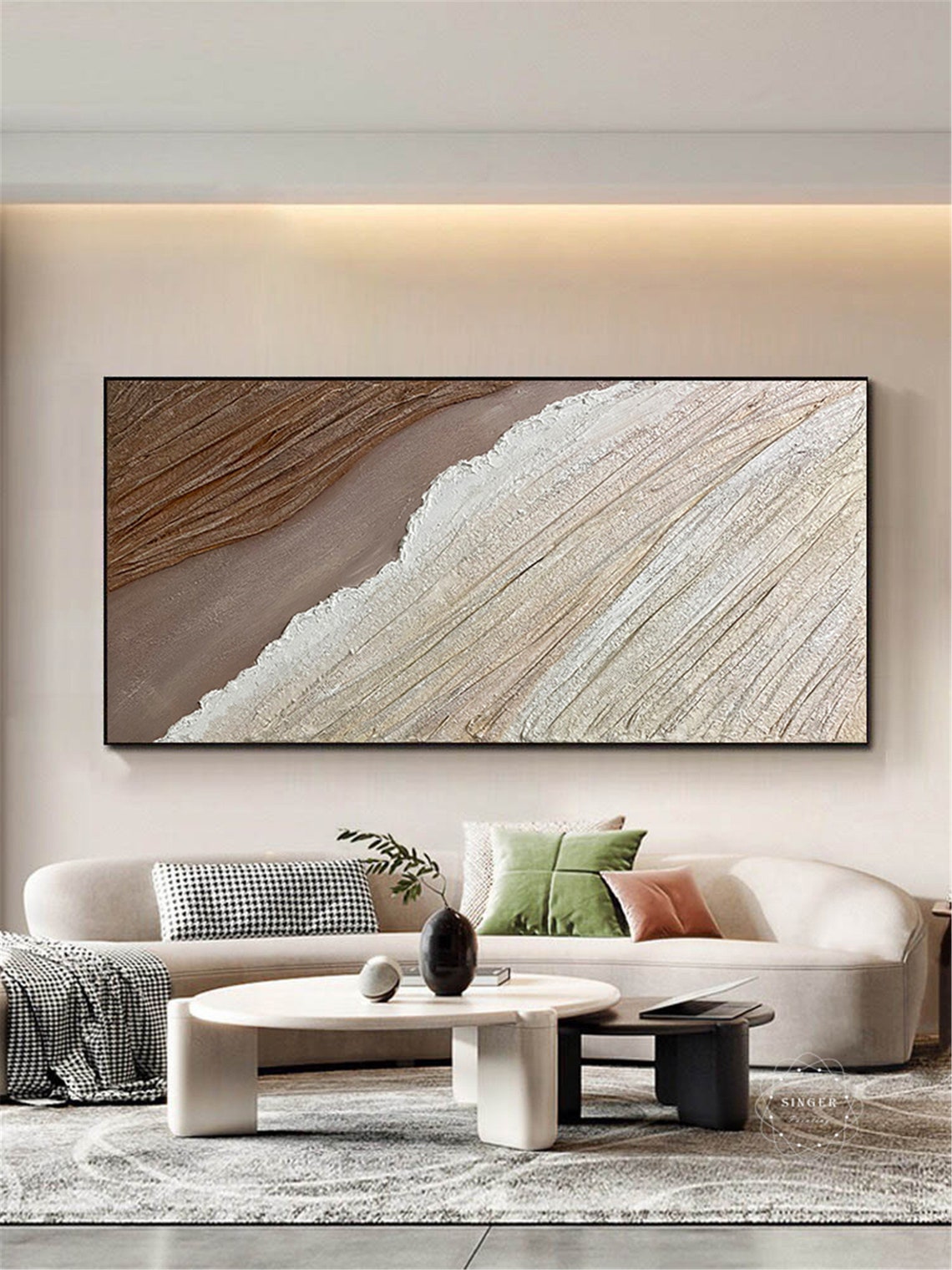 Abstract Beach Sand Waves 3D Textured Painting Brown Cream Wall Art - Image 4