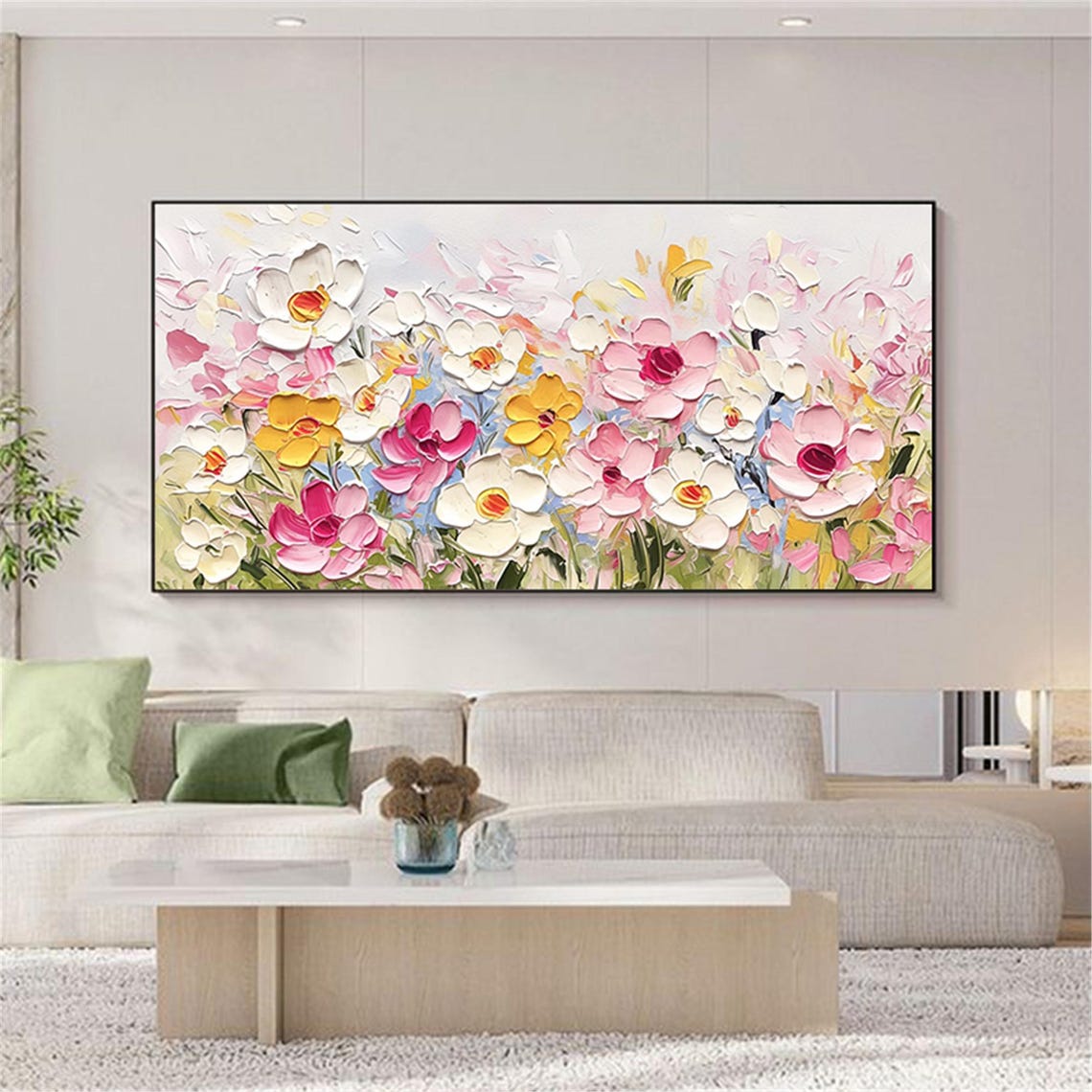 Pink Yellow White Wildflower 3D Textured Floral Painting Poster - Image 5