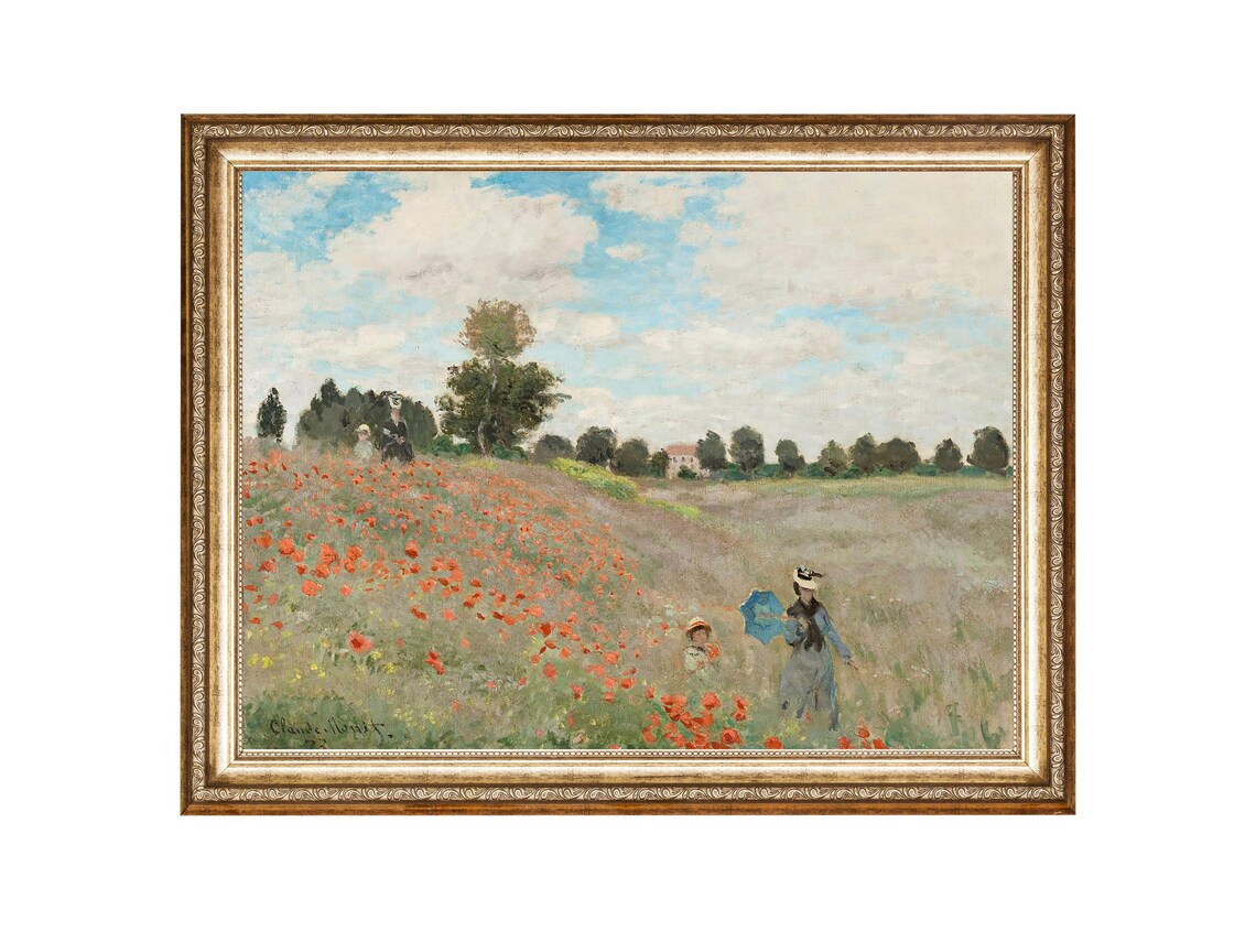Monet Poppies at Argenteuil 1873 Impressionist Hillside Meadow Artwork Poster