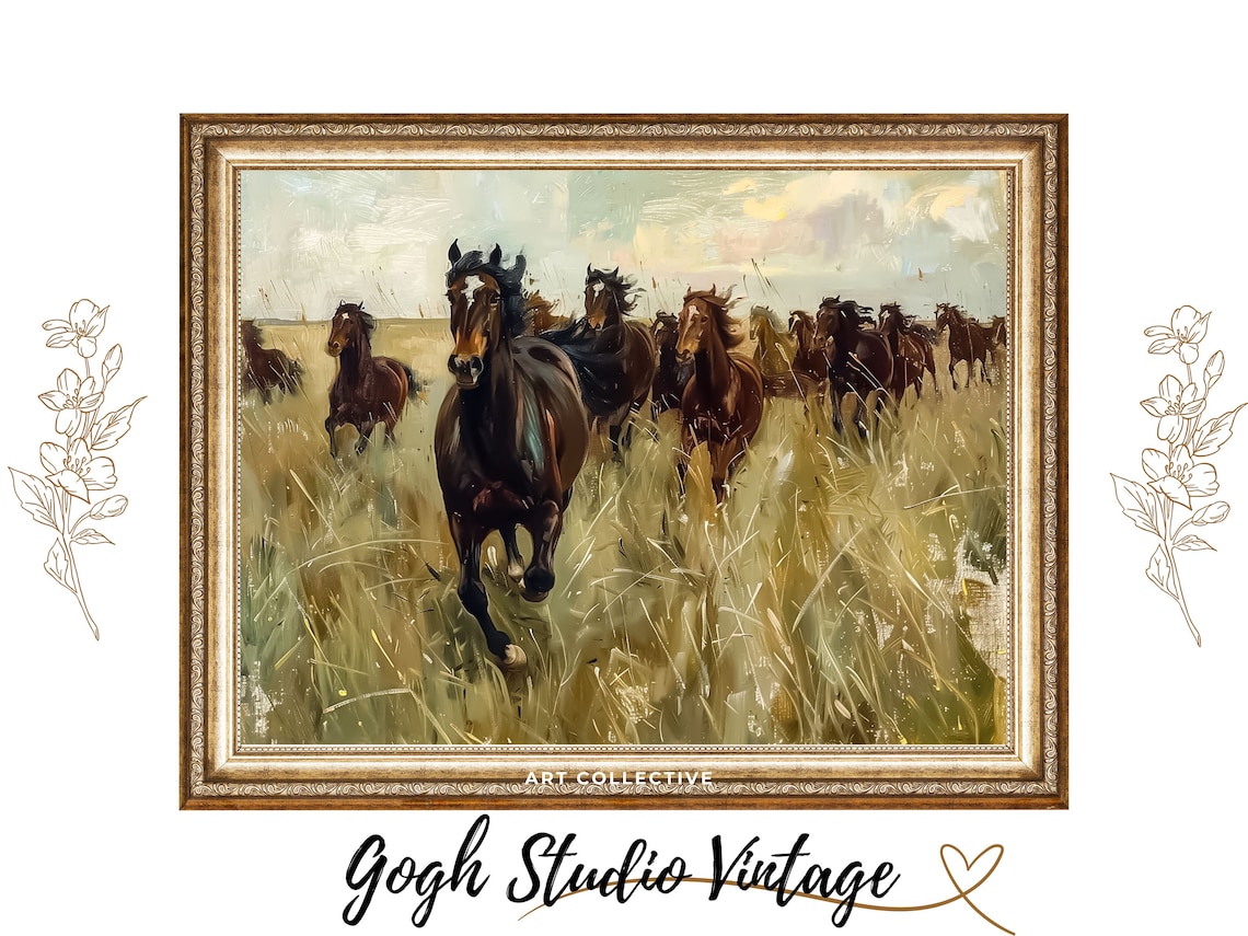 Western Art Horses, Herd Of Horses Running Art Print