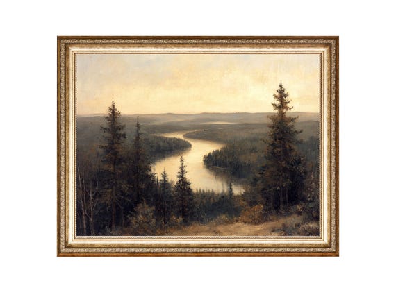 River Art Landscape Artwork Oil Painting Vintage Style Prints Cottage Core Gallery Wall Art Art Downloads