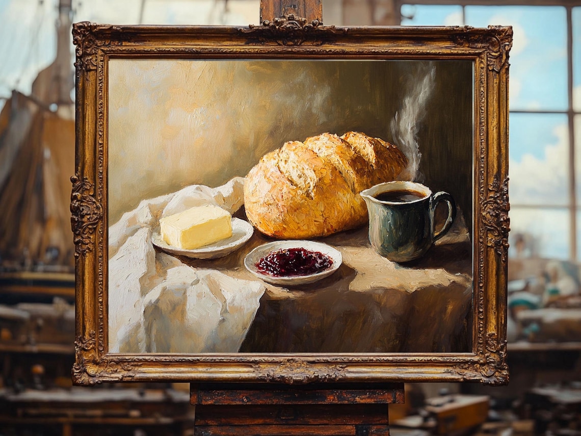 Rustic Kitchen Breakfast Still Life Art Print - Image 3