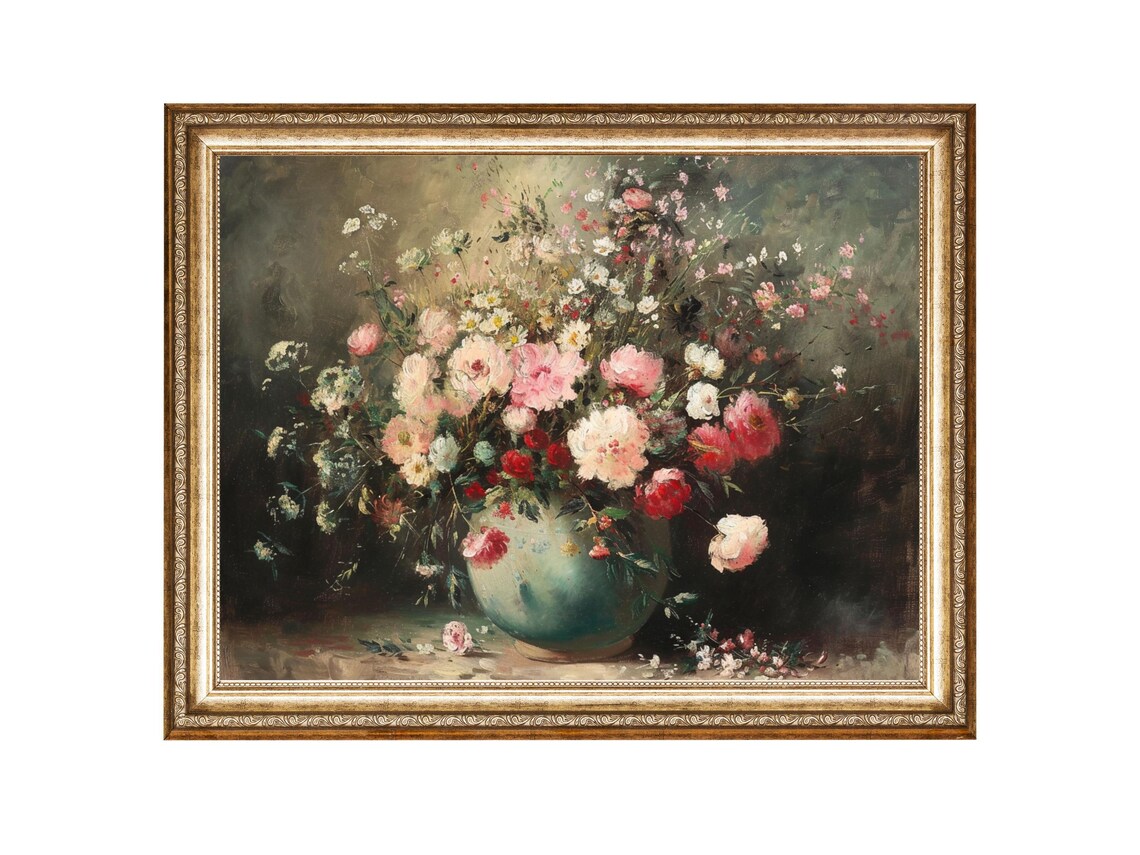 Floral Still Life Vintage Flower Art Oil Painting Cottage Core Art Vintage Painting Prints Downloads