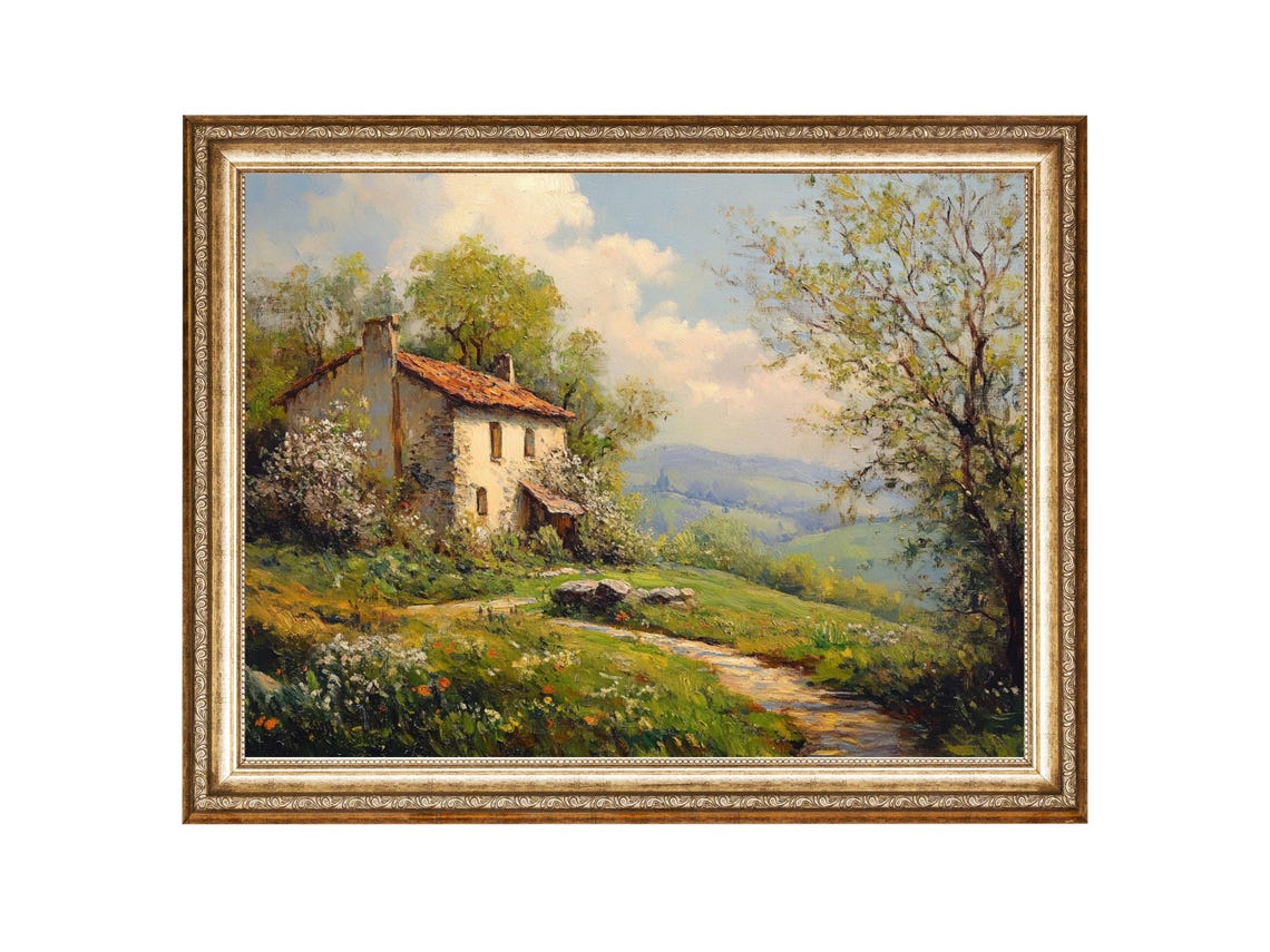 Countryside Cottage Landscape Art Vintage Nature Wall Decor French Country House Print Cottage Core Art Vintage Painting Prints