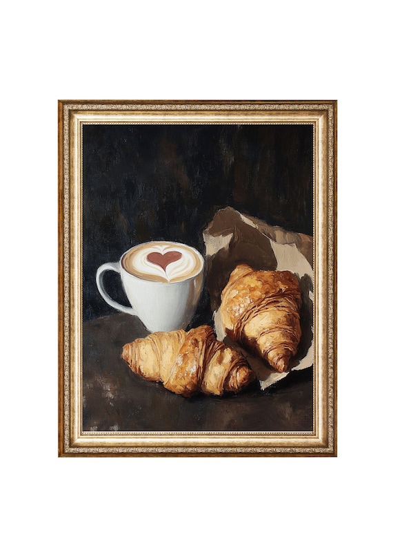 French Breakfast Croissant And Coffee Vintage Art Print