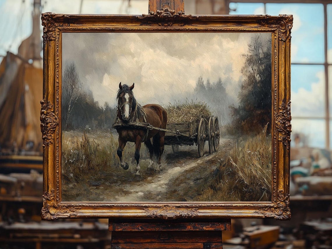 Vintage Horse Country Landscape Art Print - Image 2