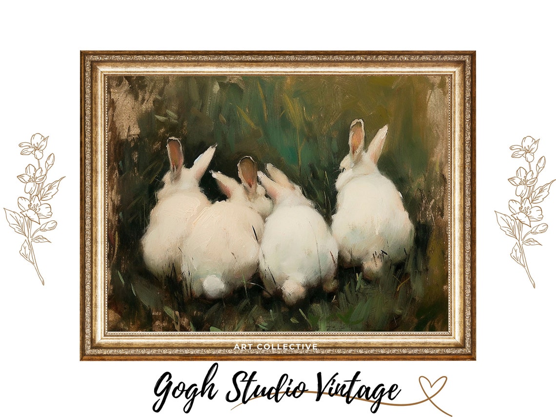 Vintage Rabbit Art Print, Farmhouse Wall Decor