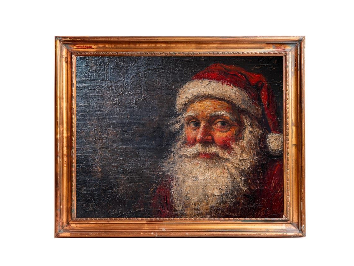 Santa Claus Painting Farmhouse Winter Art Country Christmas Oil Painting Vintage Prints Wall Art Gallery Art - Image 3