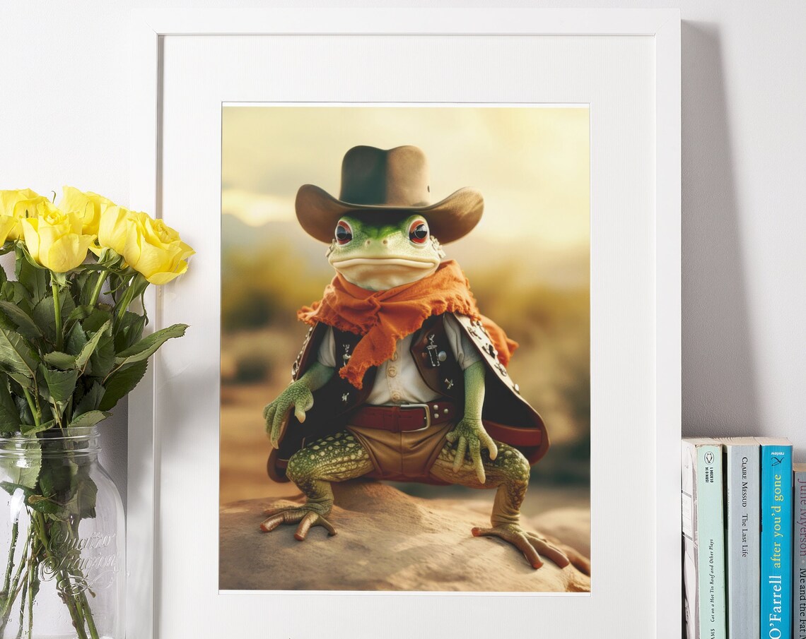 Frog Print, Abstract Funny Music Cowboy Hat Desert