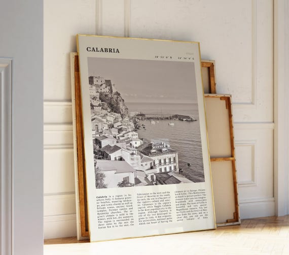 Calabria Poster Italian Coastal Wall Art Vintage Black And White Beach Print