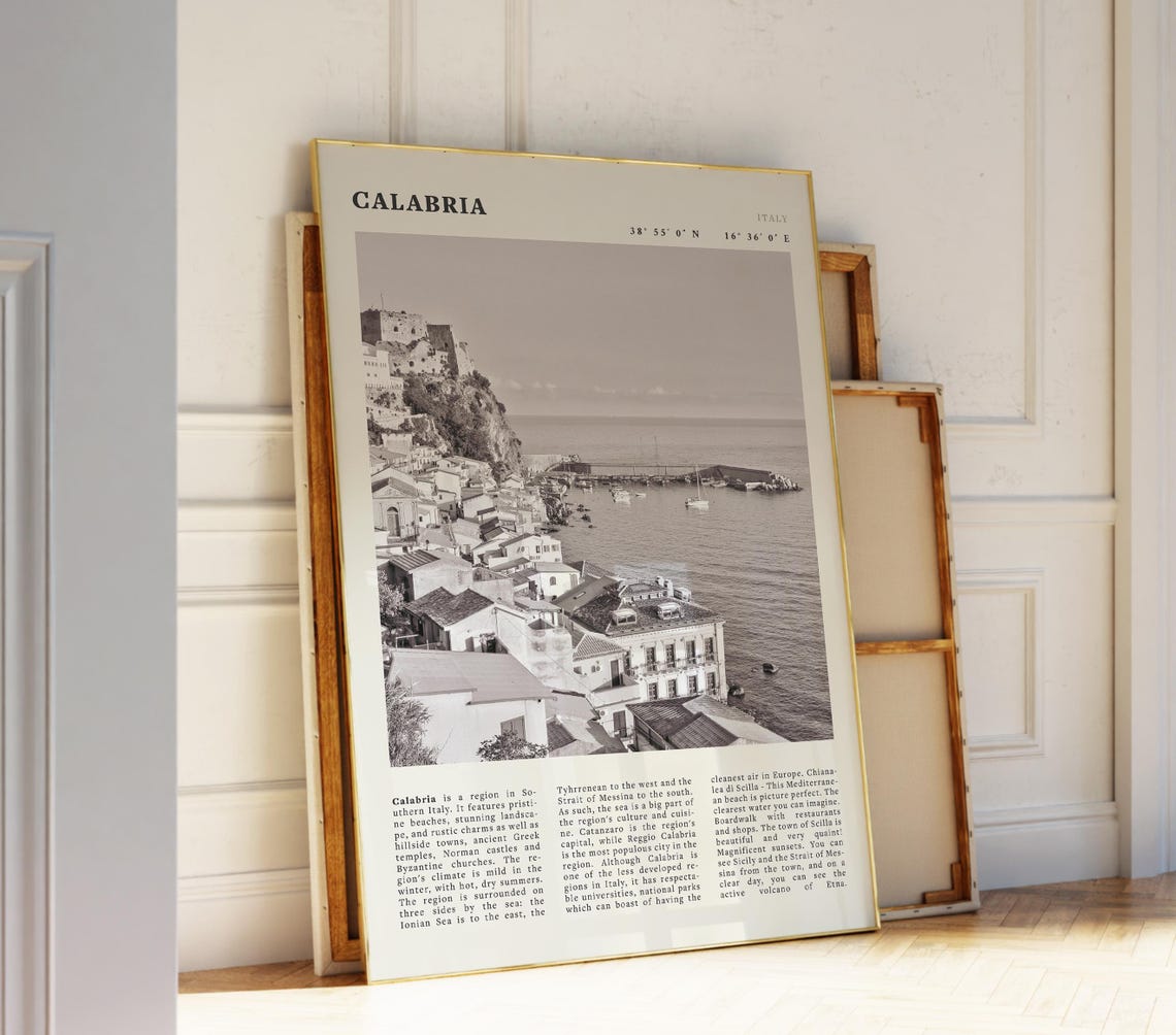 Calabria Poster Italian Coastal Wall Art Vintage Black And White Beach Print