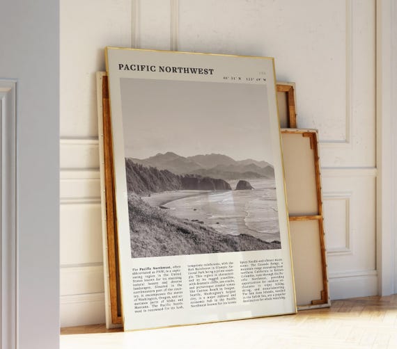 Pacific Northwest Black White Poster Vintage Pnw Travel Wall Art Print Idea For Nature Lovers
