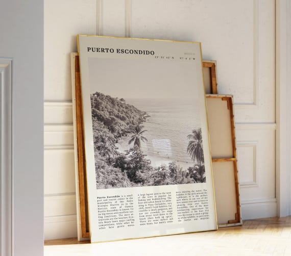 Puerto Escondido Mexico Poster Vintage Beach Black And White Oaxaca Art Print