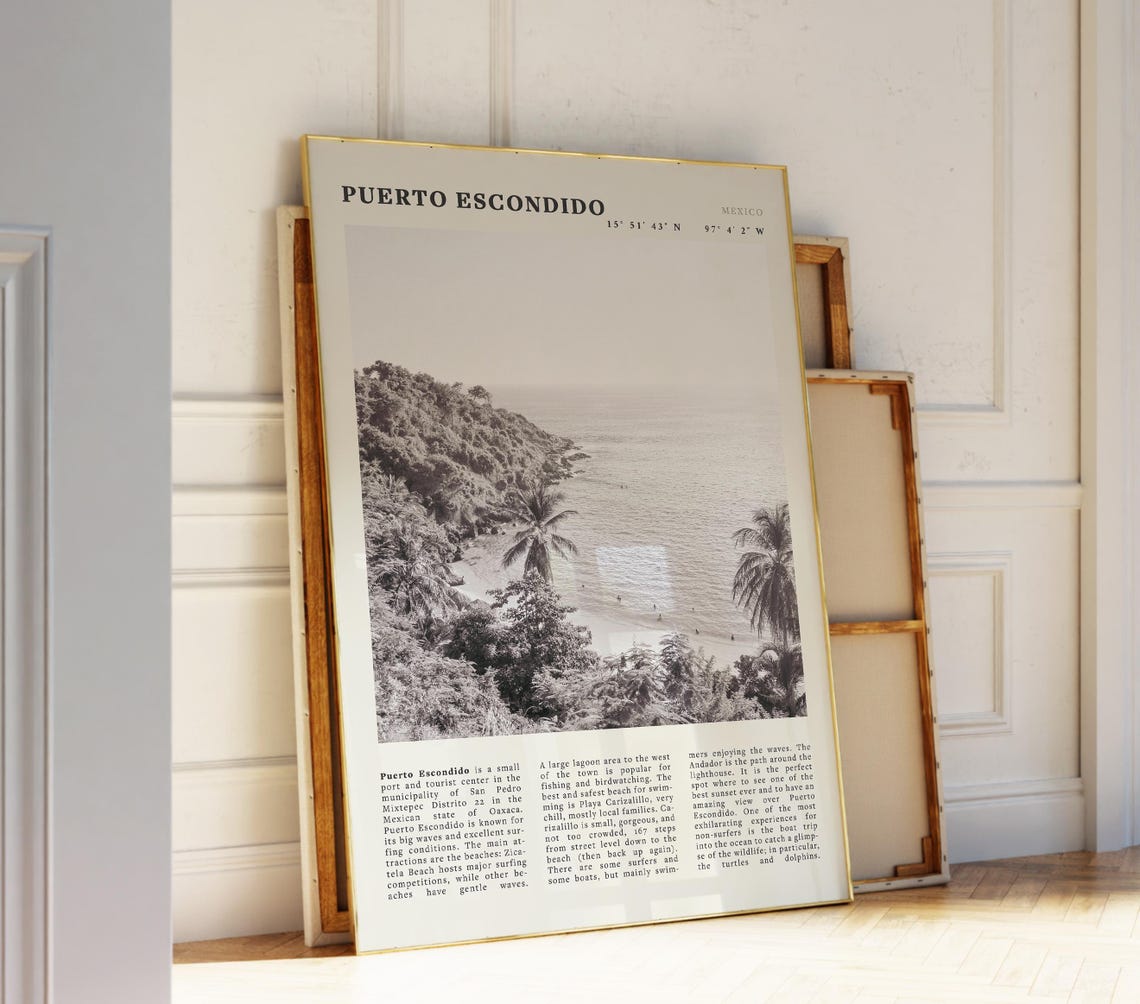 Puerto Escondido Mexico Poster Vintage Beach Black And White Oaxaca Art Print
