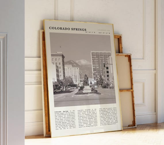Colorado Springs Black White Poster Vintage Pikes Peak Print Ideal Gift For Mountain Lovers