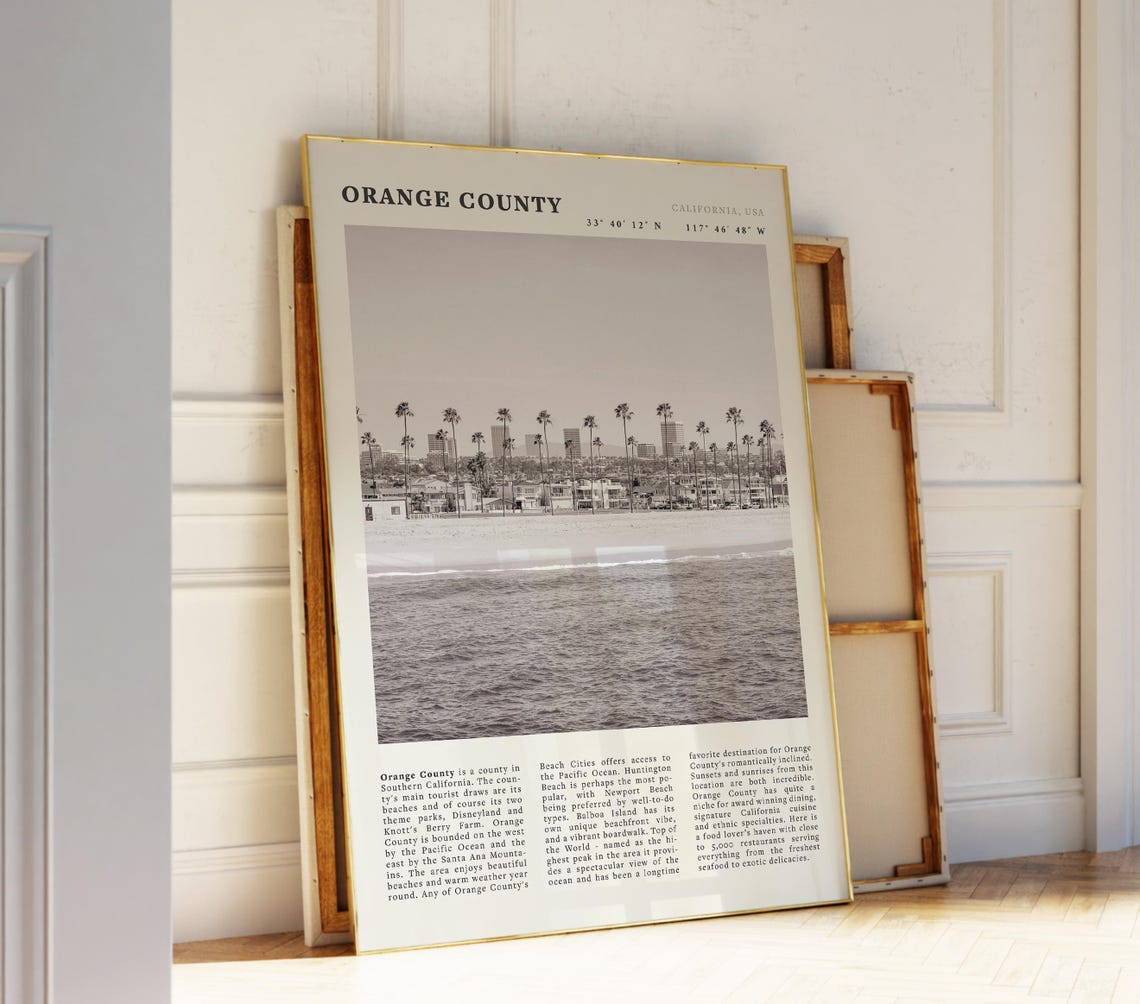 Orange County California Palm Beach Black and White Travel Poster