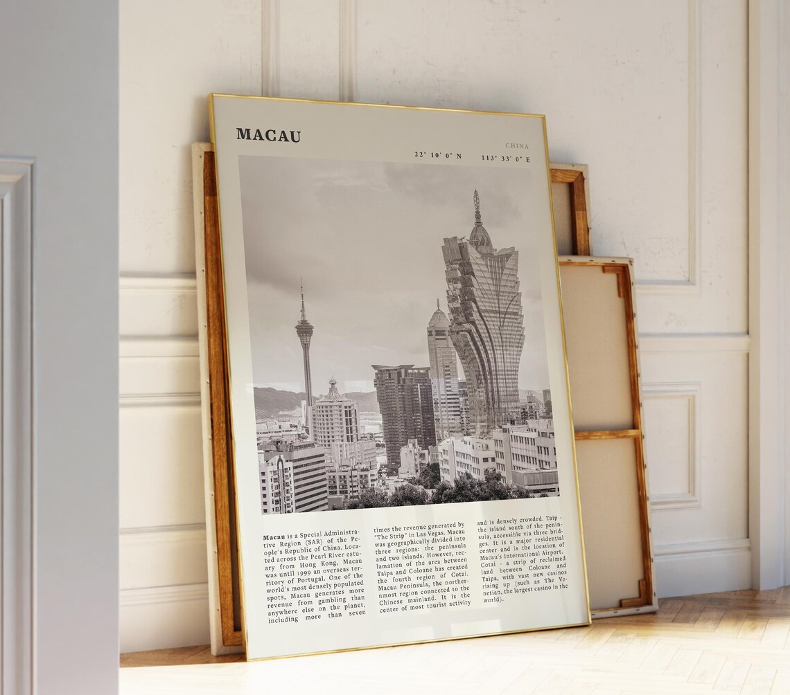 Macau Skyline Vintage China Cityscape, Poster Print