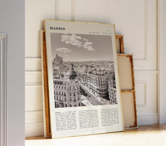 Madrid Black White Print Vintage Spanish Cityscape Poster For Travel Lovers