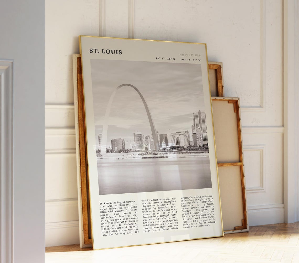 St Louis Missouri Gateway Arch Vintage Black White Travel Poster