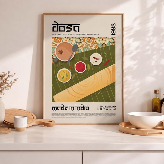 Dosa 1988 Retro Indian Food Poster Thin Pancake Kitchen Decor