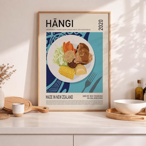 Hangi Traditional Maori Earth Cooked New Zealand Food Poster