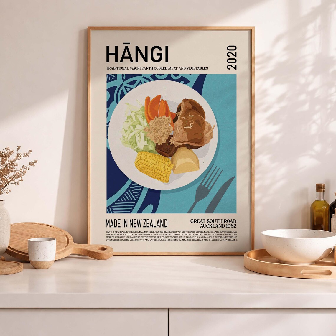 Hangi Traditional Maori Earth Cooked New Zealand Food Poster
