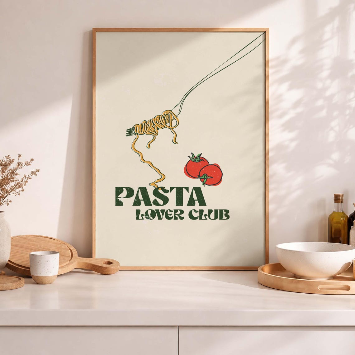 Pasta Lover Club Spaghetti Retro Kitchen Typography Art Print