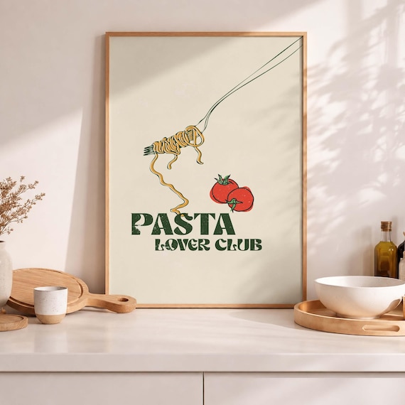 Pasta Lover Club Spaghetti Retro Kitchen Typography Art Print