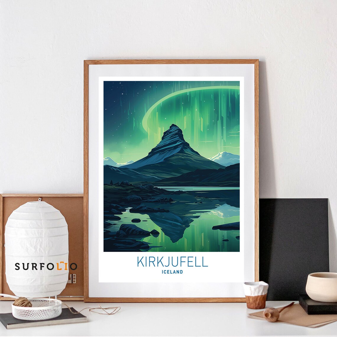 Kirkjufell Iceland Aurora Waterfall Travel Poster
