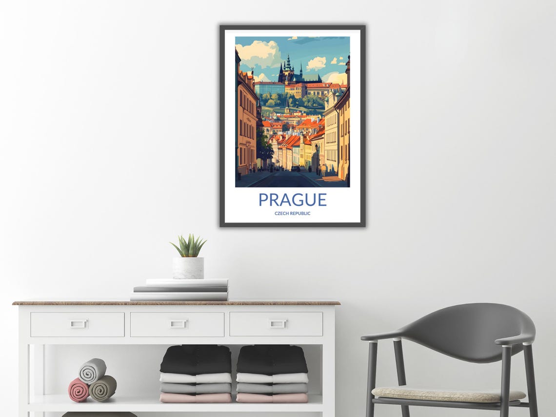Prague Czech Republic Castle Hill Street Red Roofs Travel Poster - Image 2
