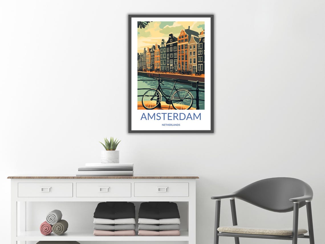 Amsterdam Bicycle Canal Bridge Gabled Houses Netherlands Cycle Poster - Image 2