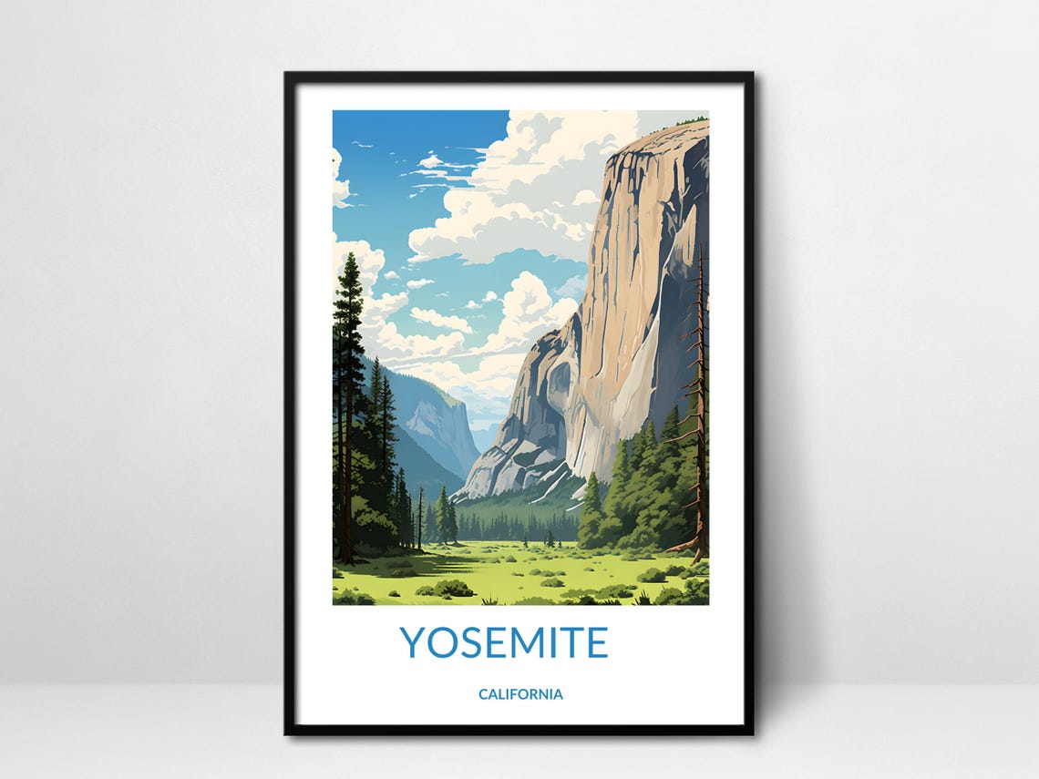 Yosemite Valley Granite Cliffs Green Meadow Pines California Poster
