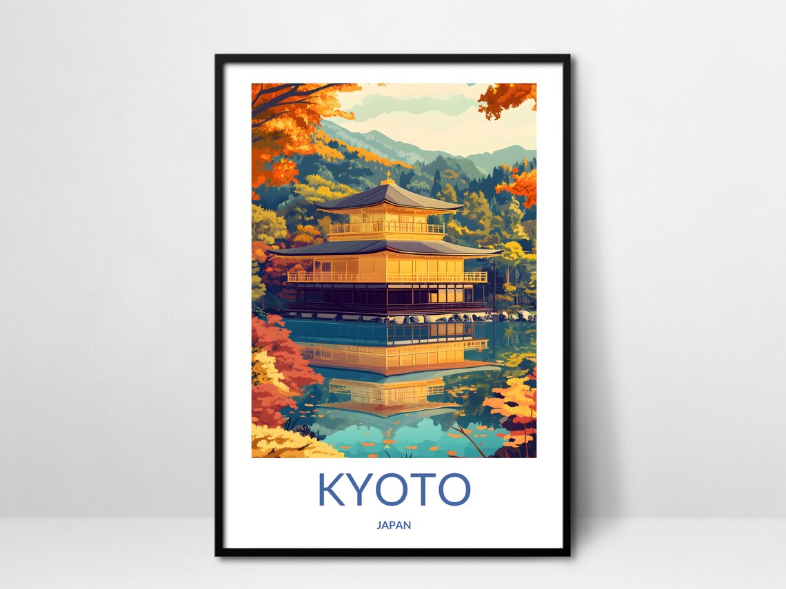 Kyoto Golden Temple Travel Poster, Japan Heritage