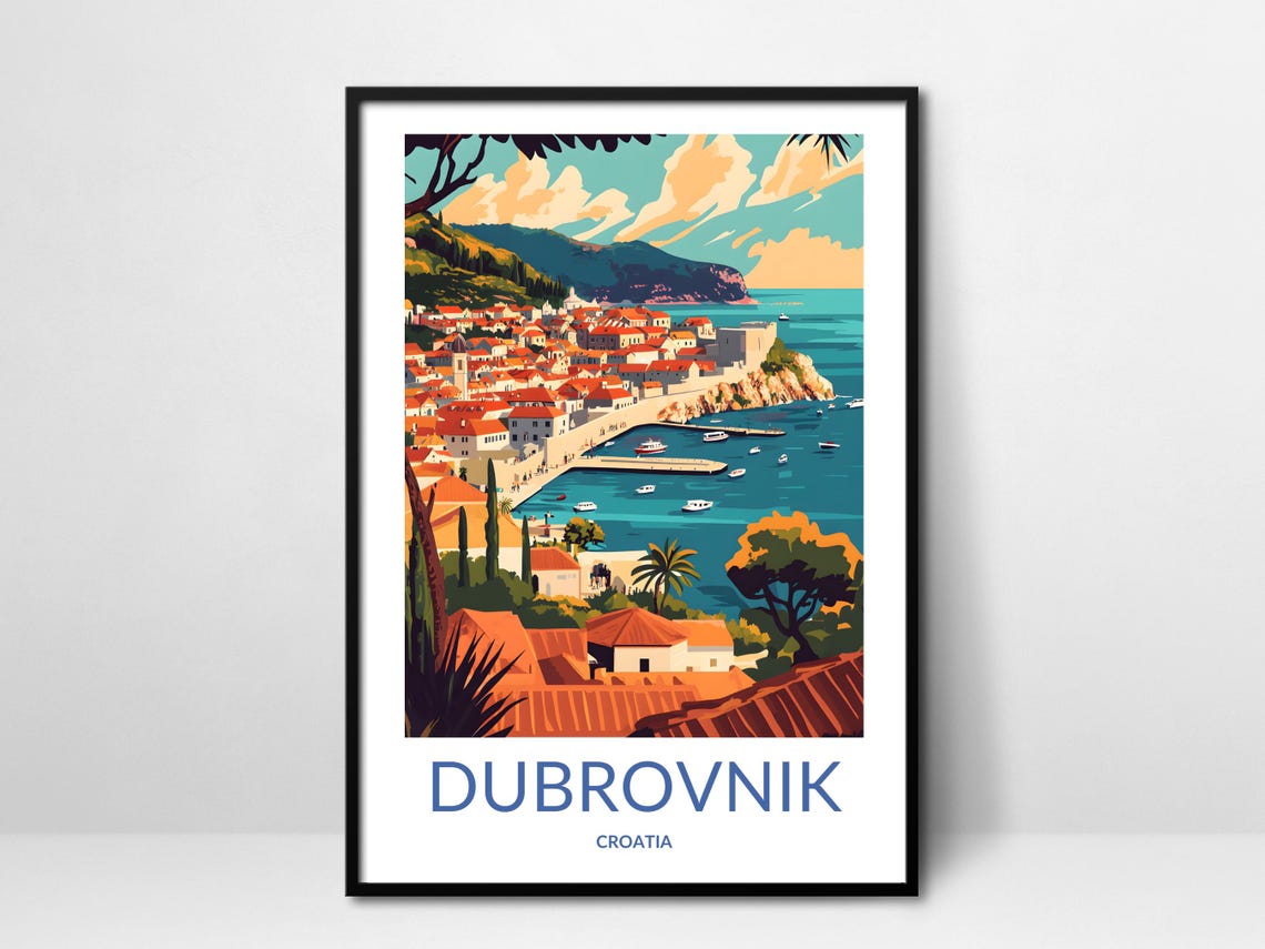 Dubrovnik Bay View Red Roofs Turquoise Harbor Croatia Art Poster