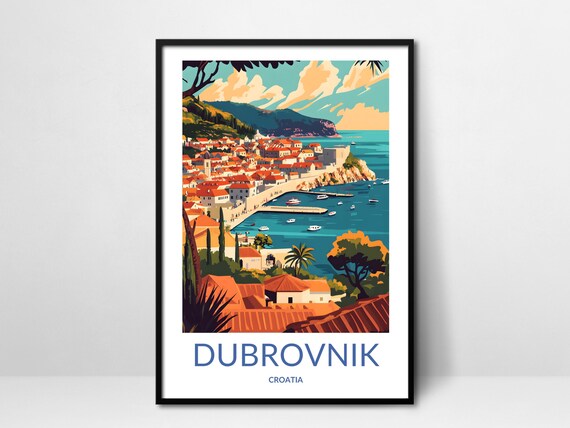 Dubrovnik Bay View Red Roofs Turquoise Harbor Croatia Art Poster