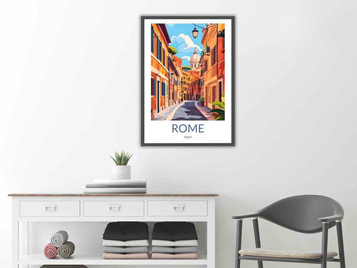 Rome Italy Cobblestone Alley Old Street Vintage Travel Poster - Image 2