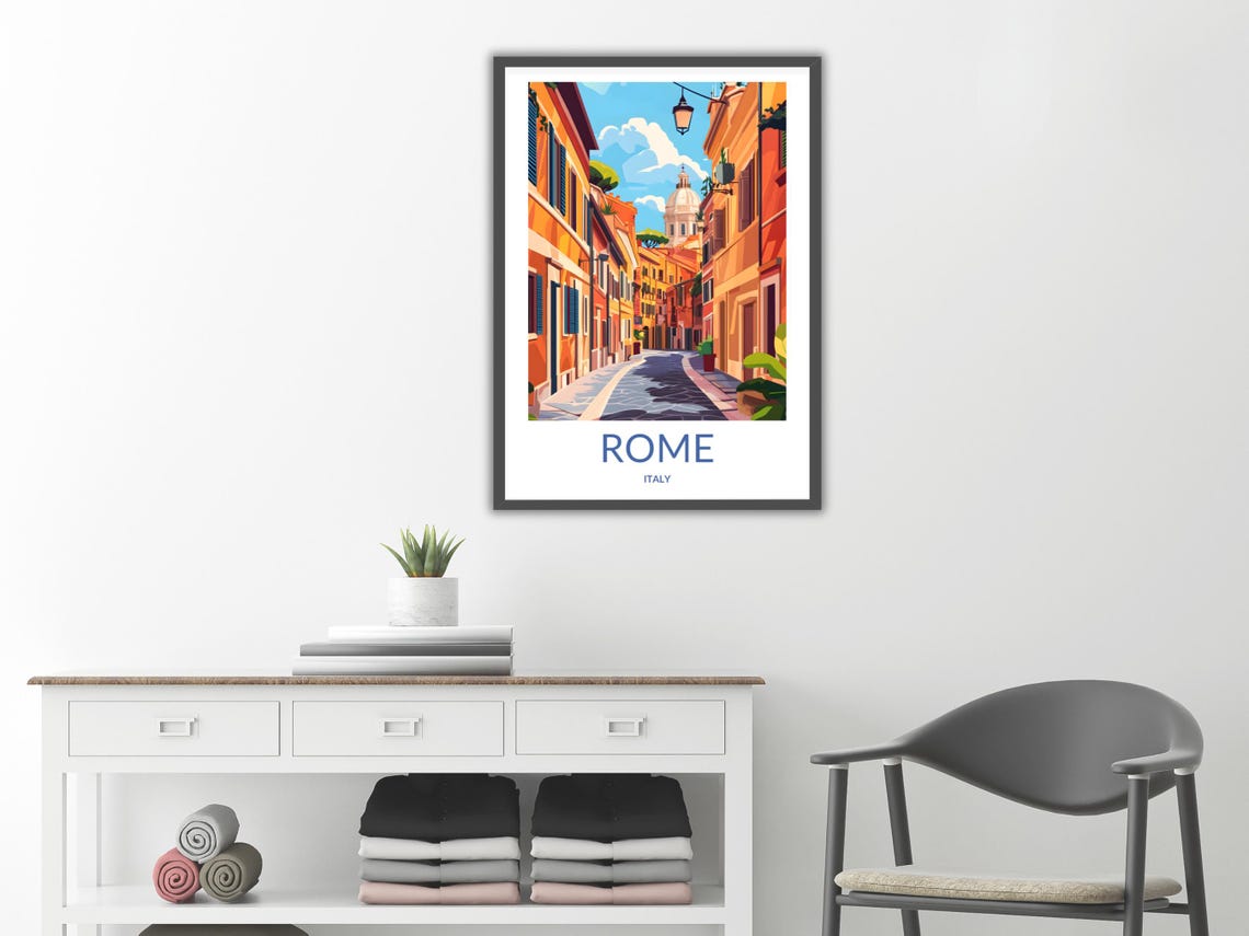Rome Street Scene Art Italian Alleyway Print Italy Architecture Poster Historic Rome Street Art Rome Wall Decor Travel Wall Art - Image 2