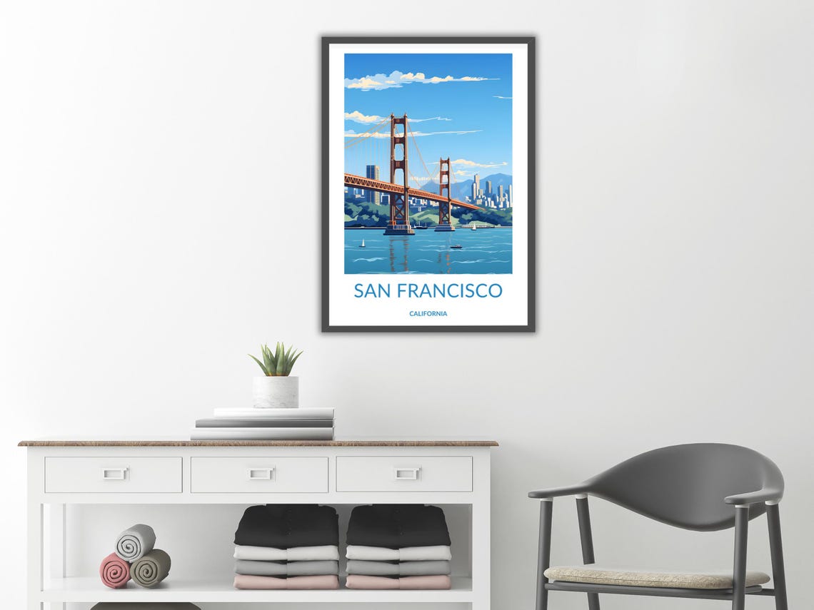 San Francisco California Golden Gate Bridge Bay Sail Art Poster - Image 2