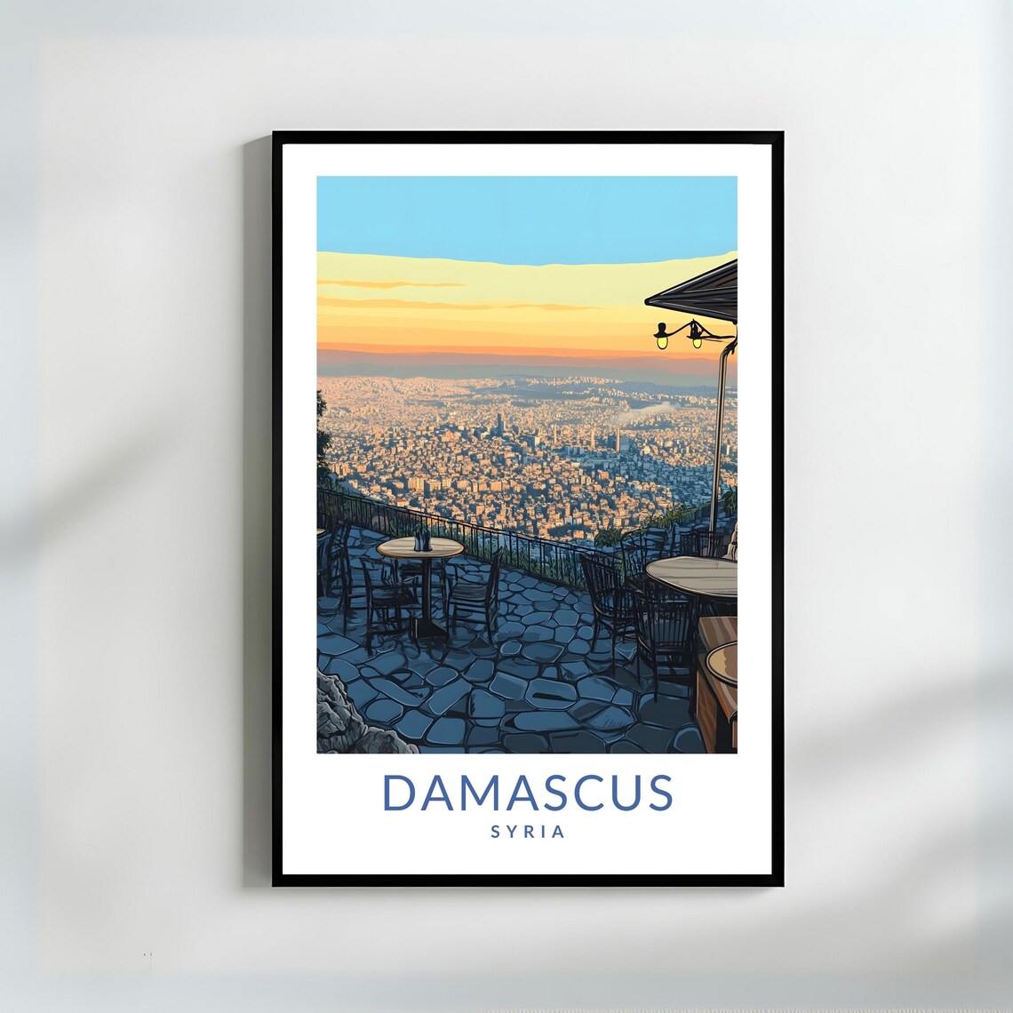 Damascus Syria Mount Qasioun Sunset City Overlook Travel Poster