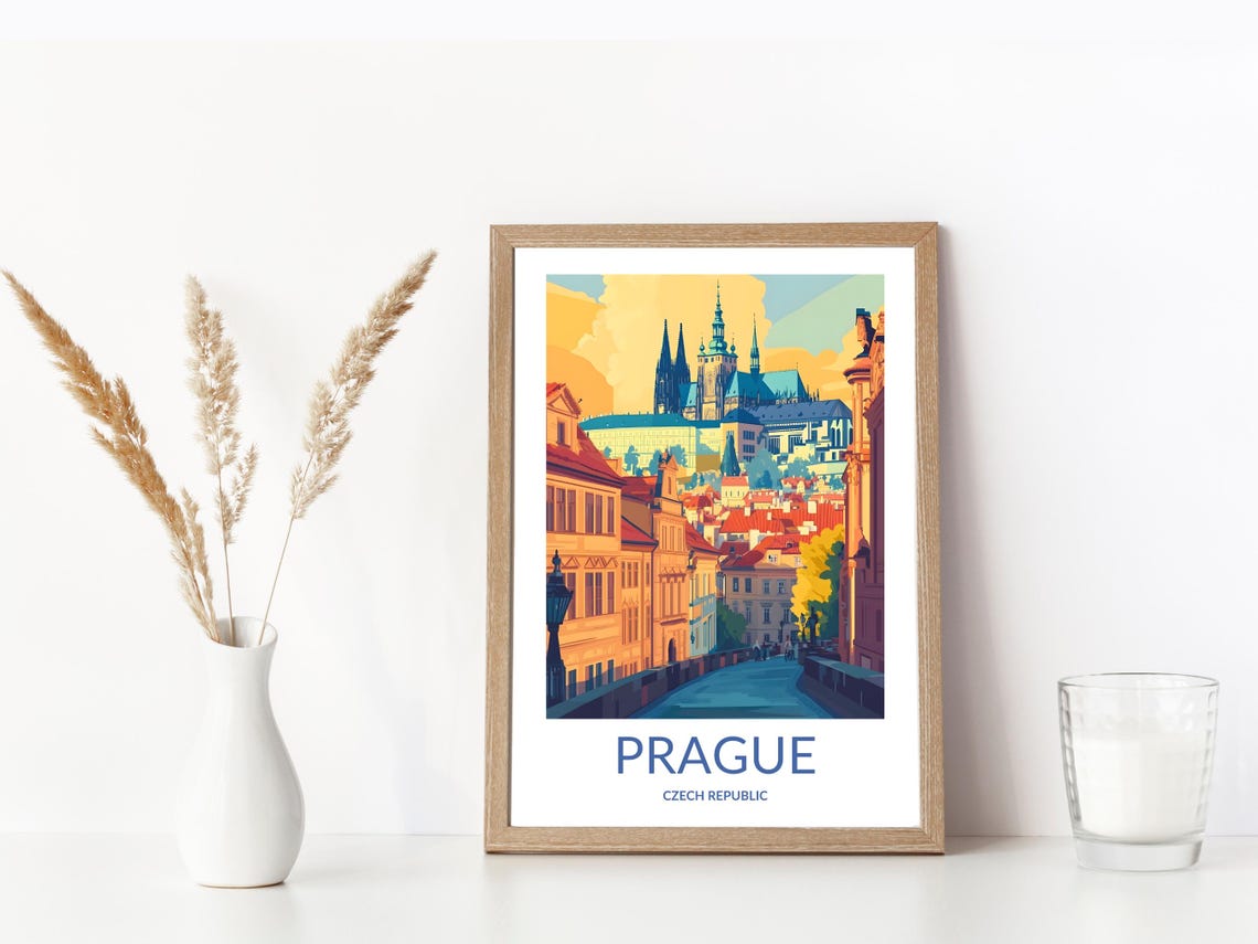 Prague Czech Republic Castle and Cathedral Vintage Travel Poster - Image 3